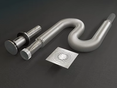 Stainless Steel Flexible Pipe With Round Fittings And Square Grille Components 3d model