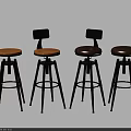 Modern Bar Stools With Wooden Seats And Black Metal Backrest Frames