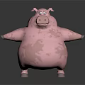 Game Movie Character Pink Fat Pig With Open Arms Standing On Shiny Dark Background