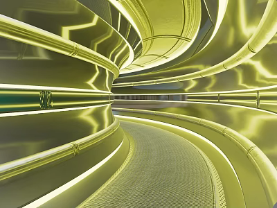 Modern Curved Office Corridor With Illuminated Sleek Surfaces And Textured Flooring 3d model