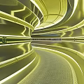 Modern Curved Office Corridor With Illuminated Sleek Surfaces And Textured Flooring