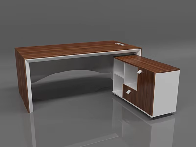 Modern Office Desk With Wooden Top Curved Frame And Side Drawer Storage Cabinet 3d model