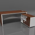 Modern Office Desk With Wooden Top Curved Frame And Side Drawer Storage Cabinet