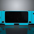 Blue Electronic Game Console With Black Screen And Cartoon Sticker Design