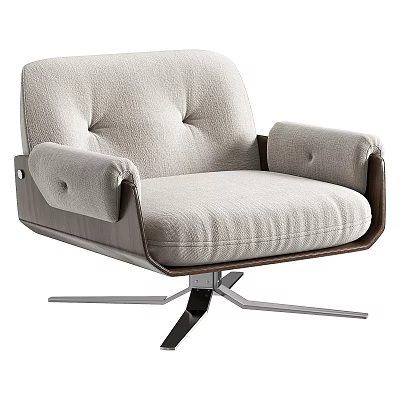 Modern Lounge Chair With Light Gray Fabric Tufted Backrest And Metal Star Base 3d model