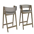 Modern Minimalist Bar Stools With Wooden Frames And Beige Fabric Seats