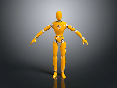 Yellow Robot Game Movie Character With Metallic Joints And Shiny Reflective Surface 3d model