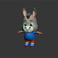 Cartoon Donkey With Gray Body Big Ears Blue Eyes Blue Shirt Red Shorts And Reflection