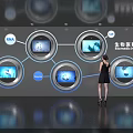 Biomedical Exhibition Wall With Circular Screens Displaying DNA And Interactive Content