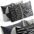 Stylish Black And White Geometric Pattern Throw Pillows With Circle And Striped Designs 3d model