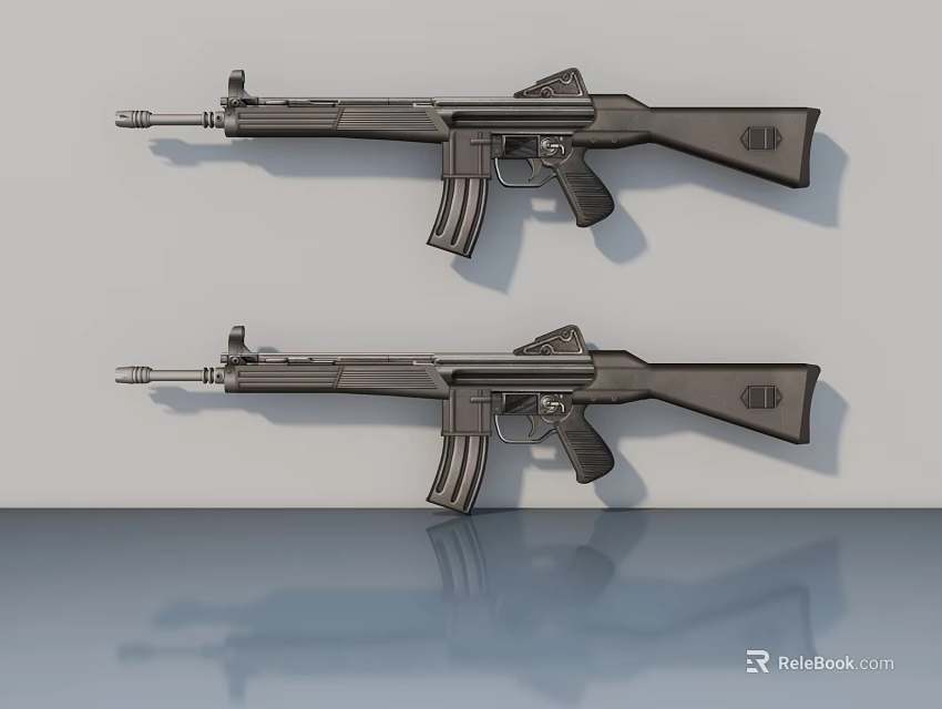 Two Black Tactical Rifles Showcasing Modern Design And Reflective Surface 3d model 