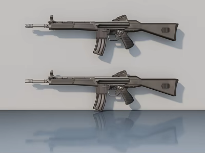 Two Black Tactical Rifles Showcasing Modern Design And Reflective Surface 3d model