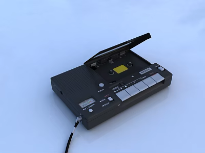 Black Cassette Player With Open Lid Headphone Speaker Display Screen And Buttons 3d model