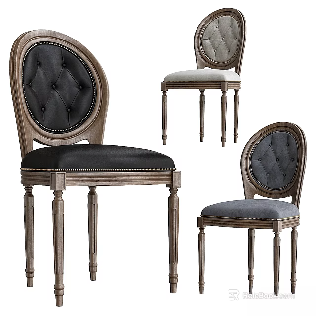 Classic Single Chair With Tufted Backrest Wooden Legs And Various Colors 3d model 