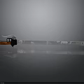 Long Sword With Red Black Handle And Patterned Blade On Gray Background With Reflection