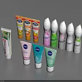 Various Personal Care Household Products With Colorful Tubes And Bottles