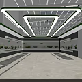 Spacious Exhibition Hall Interior With Glass Roof Display Models And Large Screen