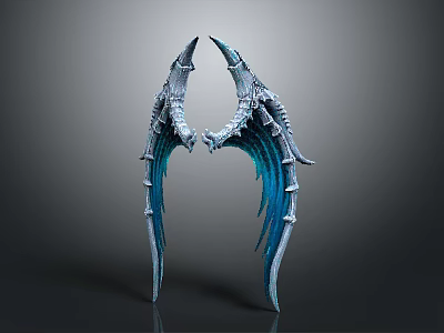 Wing Shaped Decorative Ornament with Blue Gray Skeletal Mechanical Structure for Stylish Home Interior 3d model