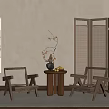 Middle ancient style leisure chair combination screen partition chandelier 3d model