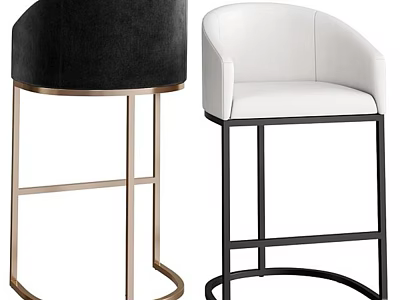 Modern Black Velvet and White Leather Bar Stools With Gold and Black Metal Frames 3d model