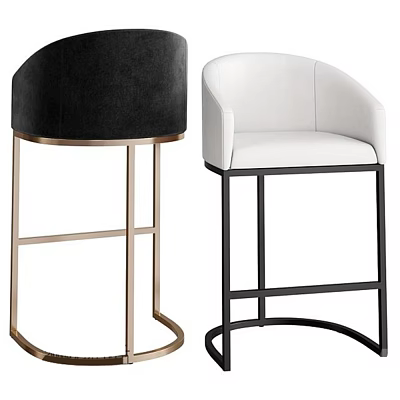 Modern Black Velvet and White Leather Bar Stools With Gold and Black Metal Frames 3d model