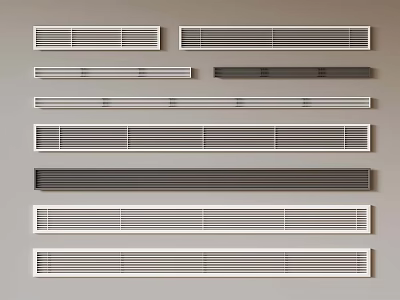 Gray And White Metal Vent Grilles With Slotted Designs And Lengths 3d model