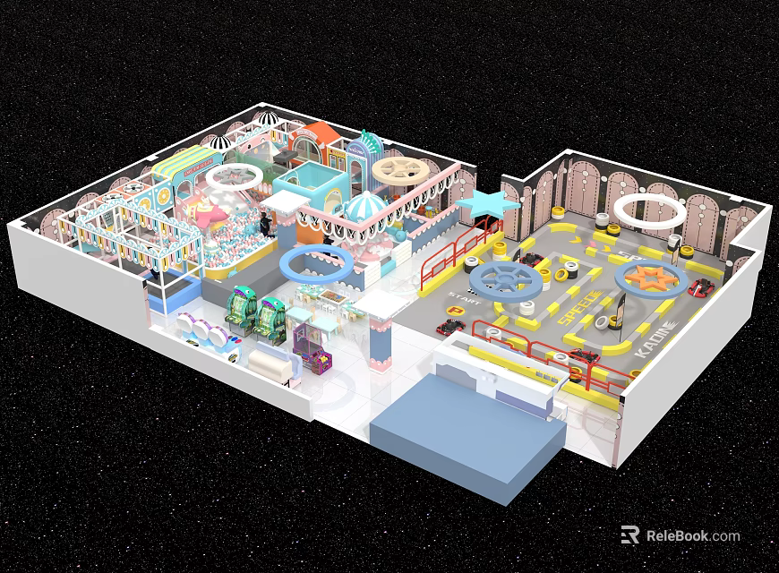 Indoor Playground Layout Design With Various Colorful Interactive Play Equipment 3d model