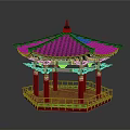 Traditional East Asian Pavilion Architecture With Black Roof Red Columns And Colorful Carvings