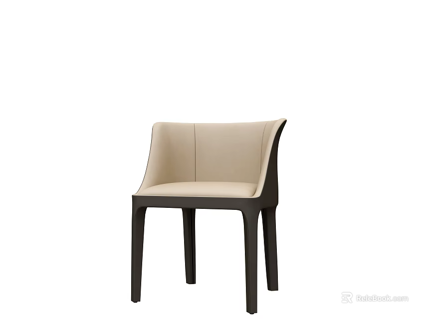 Modern Dining Chair With Beige Upholstered Back And Dark Brown Wooden Legs 3d model 