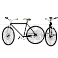 Two Classic Black Bicycles With Wooden Seats And Retro Design Features