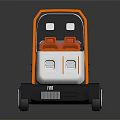 Small Orange And White Autonomous Transport Vehicle With Transparent Windows Red Seats And Black Wheels