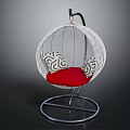 Modern Spherical Chair With Red Cushion Geometric Pattern Pillows And Metal Stand
