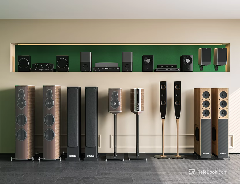Headphones and Speakers Collection Featuring Various Designs Including Floor Standing and Bookshelf Models 3d model 