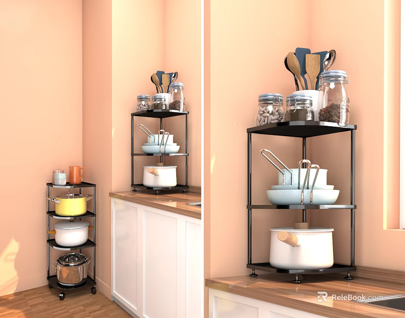 Bathroom Cabinet Rack With Multi Tier Storage For Kitchen Utensils And Jars 3d model 