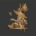 Golden Decorative Figurine As Lifestyle Product With Hat Wearing Character Sitting On Round Base