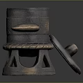 Traditional Clay Pot With Layered Structure Lid Hollow Base And Textured Surface