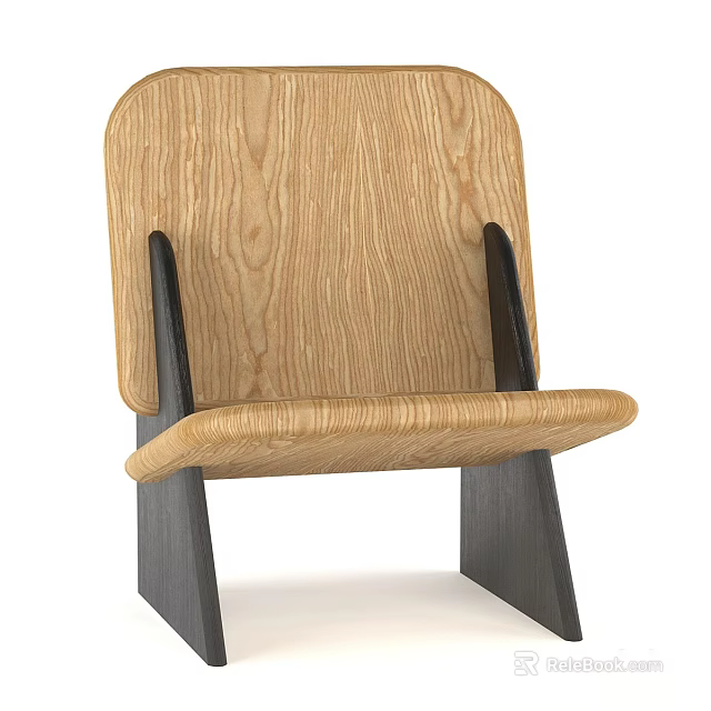 Single Wooden Chair With Light Wood Textured Backrest And Dark Stable Legs 3d model 