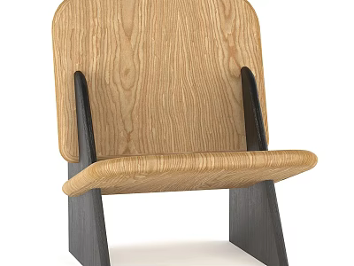 Single Wooden Chair With Light Wood Textured Backrest And Dark Stable Legs 3d model