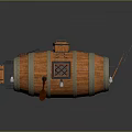 Wooden Barrel Shaped Weapon With Rope Wrapped Structure Spear Paddle And Mini Cabin Design