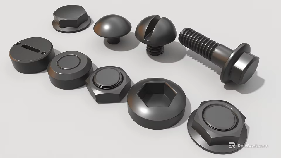 Black Finish Industrial Equipment Assorted Bolts Nuts For Heavy Duty Mechanical Use 3d model 