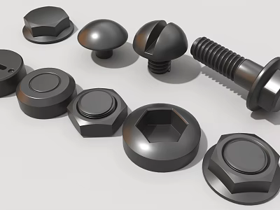 Black Finish Industrial Equipment Assorted Bolts Nuts For Heavy Duty Mechanical Use 3d model