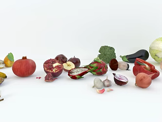 Modern Vegetables Fruit Vegetables Pear Banana Apple Pomegranate Dragon Fruit Broccoli Longan Eggplant Chinese Cabbage Pepper Garlic Mushroom 3d model