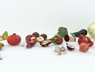 Modern Vegetables Fruit Vegetables Pear Banana Apple Pomegranate Dragon Fruit Broccoli Longan Eggplant Chinese Cabbage Pepper Garlic Mushroom 3d model