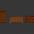 Classic Three Piece Wooden Furniture With Drawers And Carved Design Details
