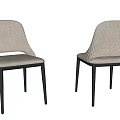 Modern Beige Upholstered Dining Chairs With Quilted Backrest And Black Metal Legs