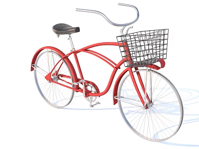 Vintage Red Bicycle With Black Seat And Front Metal Basket Design 3d model