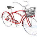 Vintage Red Bicycle With Black Seat And Front Metal Basket Design