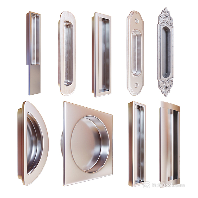Collection of Various Different Stylish Metal Handles with Modern and Classic Designs 3d model 