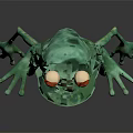 3D Green Frog Character With Red Eyes Standing On Shiny Surface And Light Belly