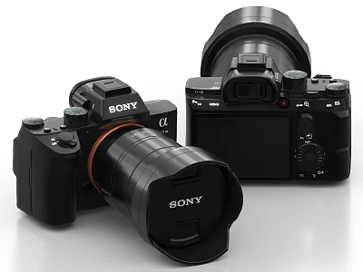 Sony Digital Cameras With Black Body And Professional Lens For Daily Use 3d model